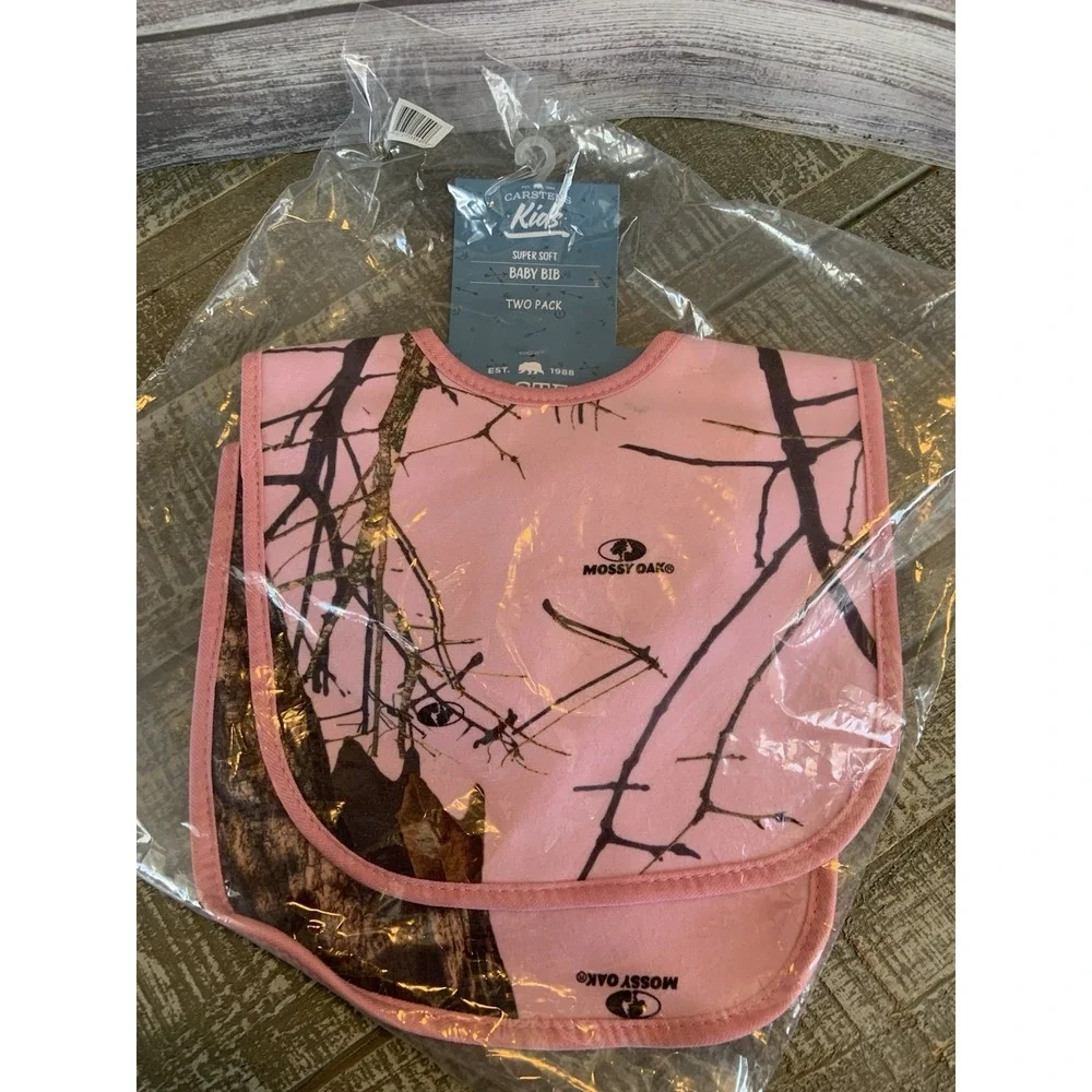 Carstens Mossy‎ Oak Kids Pink Camo Super Soft Baby Bibs 2-Pack NWT Hunters